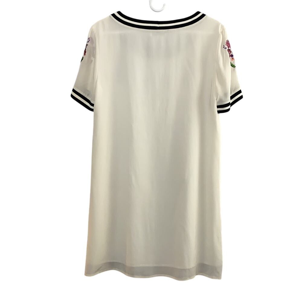 Rebecca Minkoff Size 6 Floral Embroidered Cream Silk Short Sleeve Shift Dress - Picture 12 of 16